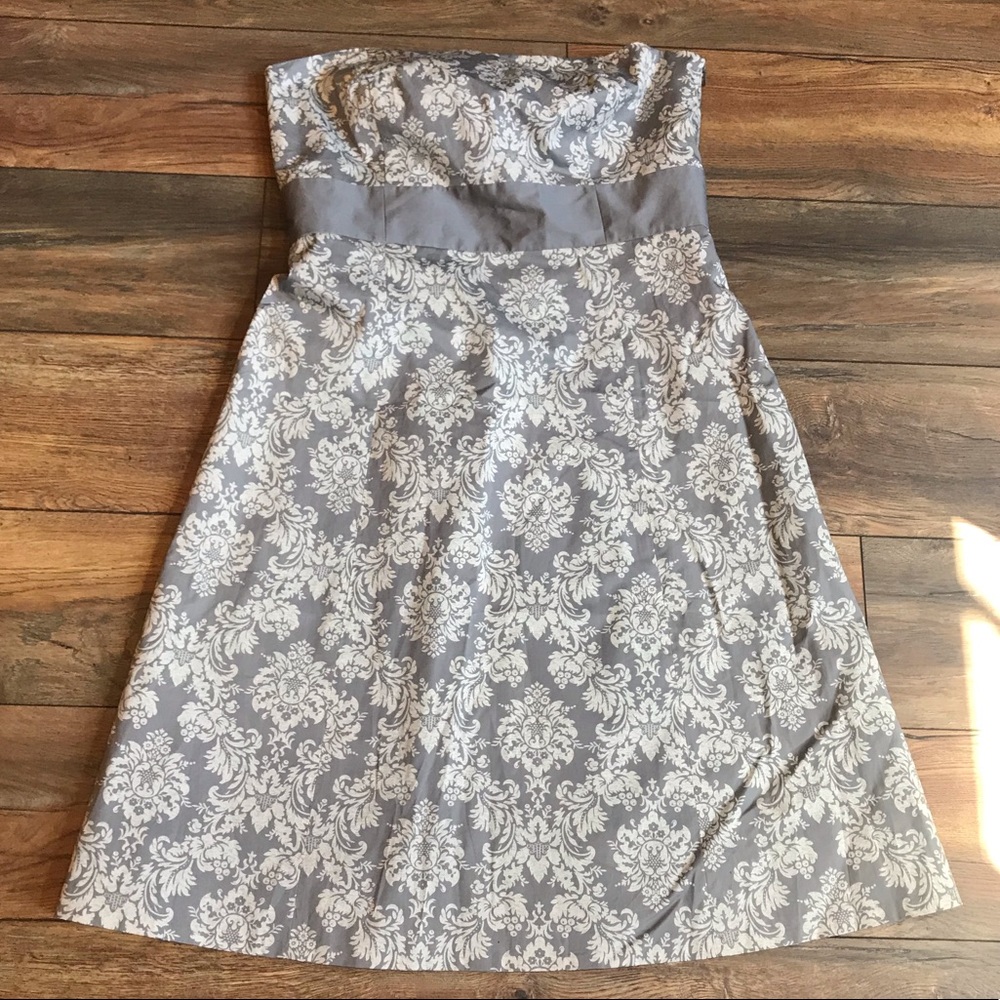 Ann Taylor Loft Gray/White Damask Strapless Dress